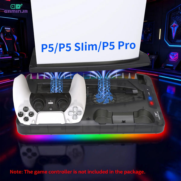 GAMINJA P58 Ladestation Kühlhalterung Kompatibel mit PS5 Konsole, Vertikalständer Lüfter, Multifunktionale Kühl- & Ladestation für PS5 Slim Pro Alle Modelle Universal #GLOBAL PICKS