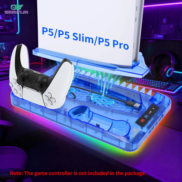 GAMINJA P58 Ladestation Kühlhalterung Kompatibel mit PS5 Konsole, Vertikalständer Lüfter, Multifunktionale Kühl- & Ladestation für PS5 Slim Pro Alle Modelle Universal #GLOBAL PICKS