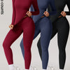 Two-Piece Set Women'S Patchwork High Elastic Soft round Neck Flat Shoulder Long Sleeve Slim Fit Beautiful Hip Tight Pants Yoga Clothes Suit Workout Running Clothes Four Seasons Outdoor Running Cycling Hiking Walking Shopping Fashion Suit Gym