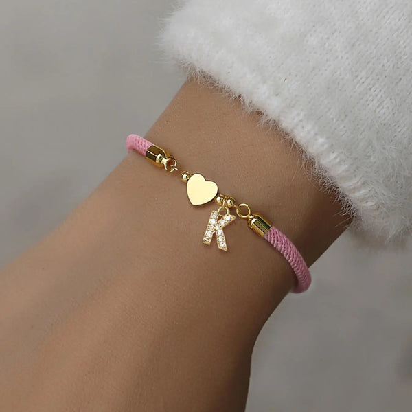 Initial-Herz-Anhänger-Armband, modischer All-Match-Schmuck für Frauen, retro verstellbares Seilarmband für den täglichen Gebrauch