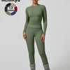 Two-Piece Set Women'S Patchwork High Elastic Soft round Neck Flat Shoulder Long Sleeve Slim Fit Beautiful Hip Tight Pants Yoga Clothes Suit Workout Running Clothes Four Seasons Outdoor Running Cycling Hiking Walking Shopping Fashion Suit Gym