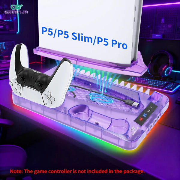 GAMINJA P58 Ladestation Kühlhalterung Kompatibel mit PS5 Konsole, Vertikalständer Lüfter, Multifunktionale Kühl- & Ladestation für PS5 Slim Pro Alle Modelle Universal #GLOBAL PICKS