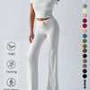 Women'S Basic Solid Short Sleeve Two-Piece Set, Casual round Neck Crop Tee & Drawstring High Waist Trousers for Daily Wear, Ladies Summer Clothes, Womenswear