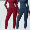 Two-Piece Set Women'S Patchwork High Elastic Soft round Neck Flat Shoulder Long Sleeve Slim Fit Beautiful Hip Tight Pants Yoga Clothes Suit Workout Running Clothes Four Seasons Outdoor Running Cycling Hiking Walking Shopping Fashion Suit Gym