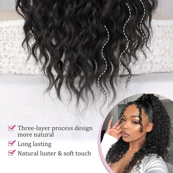 Curly Ponytail Extensions Deep Wave Drawstring Ponytail For Black Women Human Hair With Clip In Thick Ponytail Hair Natural #1B