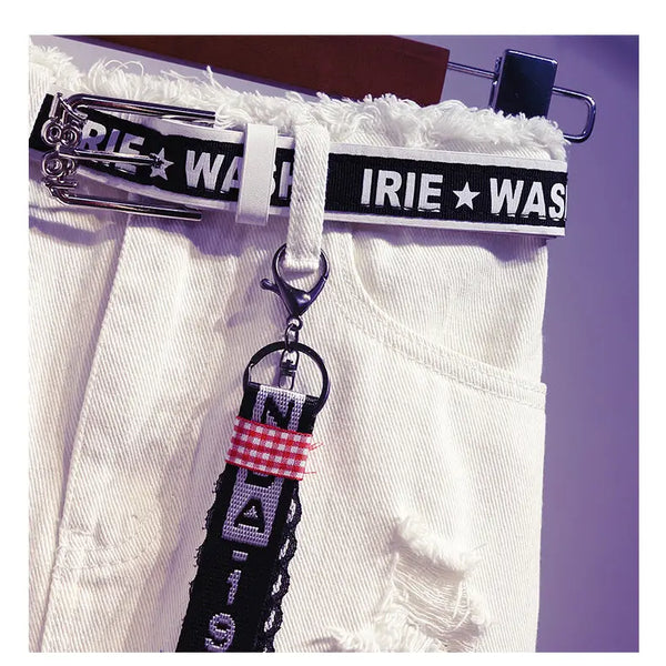 2025 New Women Skirt White Denim Long Skirts Letter Print Korean Style Fashion Hole Oversize Plus Size Female Skirts