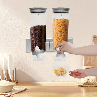 Wall Mount Food Dispenser 3L Dual-Bucket Dry Food Storage Portion Control for Rice Grains Space-Saving Kitchen Organizer