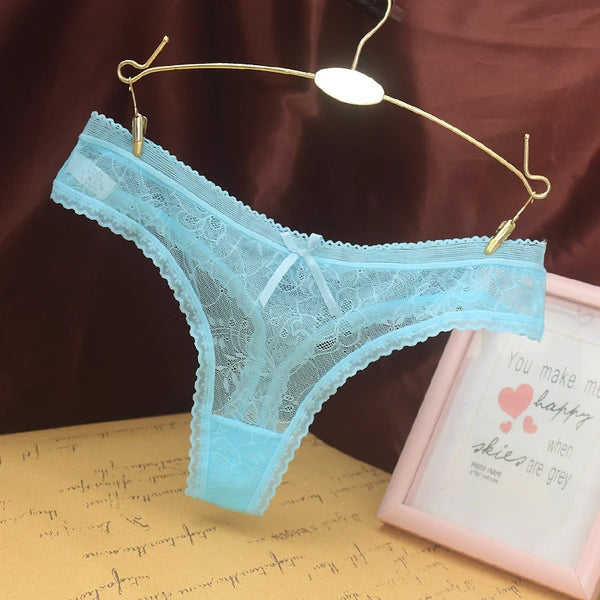 Women Sexy Lace Thong Breathable Women Underwear Cotton Crotch Seamless Panties with Bow Transparent G-string Трусы Женские