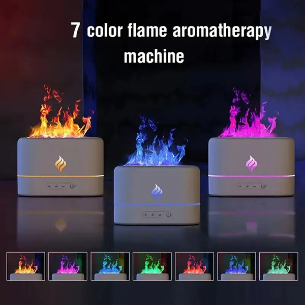 1pc 7 colors Flame Simulation Ultrasonic Humidifier with Aromatherapy and Lighting - USB Powered Essential Oil Diffuser for Bedr