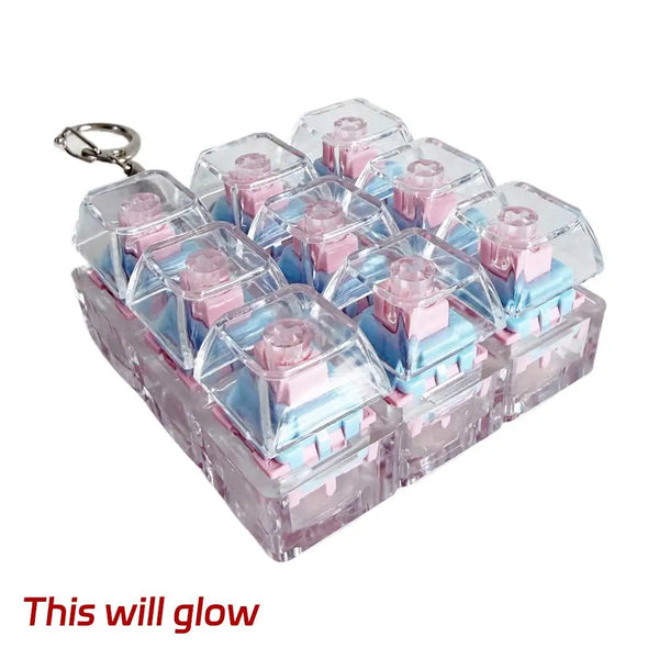 Clear LED Keyboard Fidget Toy Silent Mechanical Switch Tester Keychain Stress Relief Fingertip Toy with Customizable Keycaps