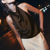 Women Backless Halter Crop Top Solid Satin Standup collar Slip Tank Top Casual Office Ladies Off Shoulder Evening Party Vests