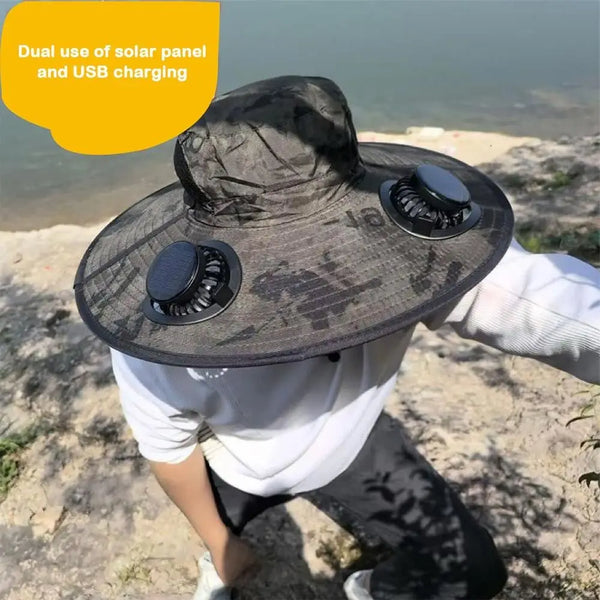 New Solar Fan Hat Breathable USB Charging Sun Hat for Men with 2 Solar Fan Wide Brim Fisherman Hat Outdoor