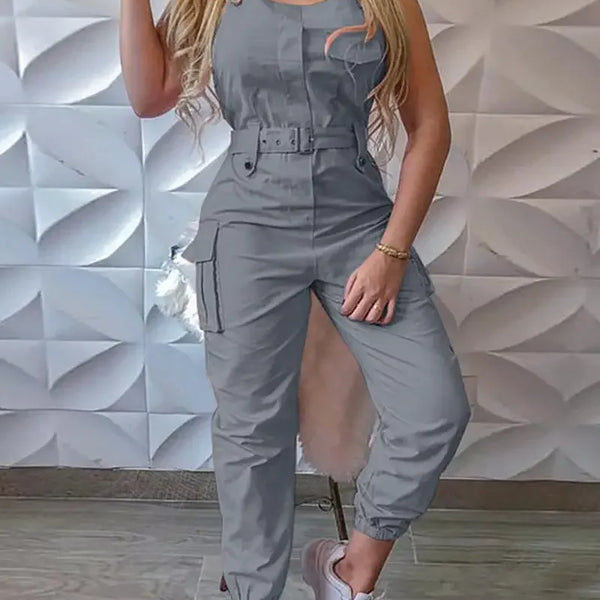 Fashion Strap Jumpsuit Women Loose Dungarees Long Rompers Summer Solid Pockets Cargo Pants Female Casual Work Out Playsuits