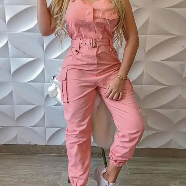 Fashion Strap Jumpsuit Women Loose Dungarees Long Rompers Summer Solid Pockets Cargo Pants Female Casual Work Out Playsuits