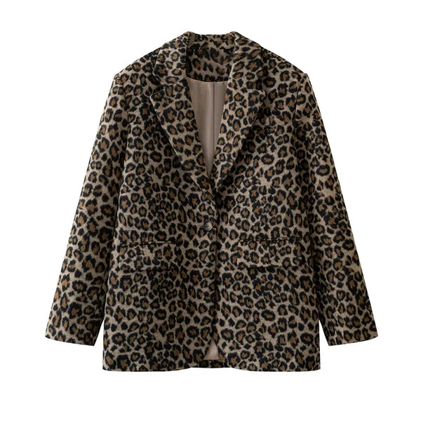 Vintage Leopard Women's Jacket Suit Casual Turndown Collar Women Coat Fashion V-neck Long Sleeve Jackets Autumn New Coats