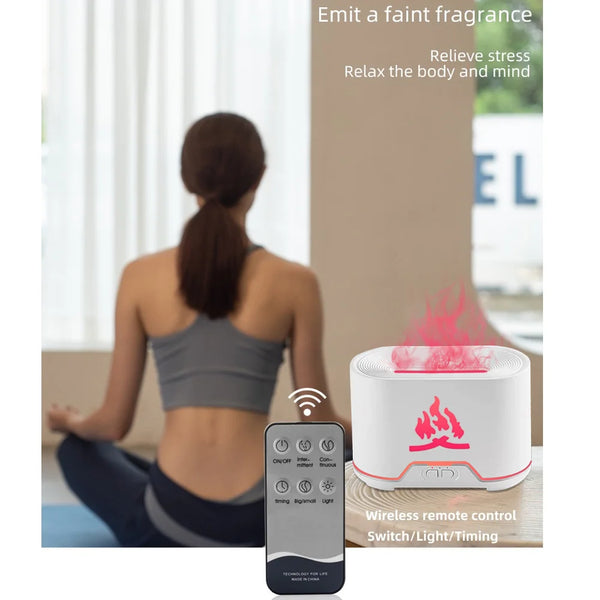 300ml Remote Control Flame Aroma Diffuser Ultrasonic Air Humidifier Mist Maker Fogger With 3 Essential Oils 7 Colors Flame Lamp