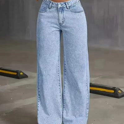 2026 New American Fashion Women's Loose Casual Wide Leg Straight Denim Jeans Baggy Streetwear Pants All Season Trousers
