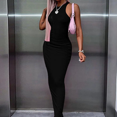 Hugcitar Ribbed Sexy Y2K Clothes Sleeveless Bodycon Maxi Dresses For Women Club Birthday Party Streetwear Elegant Outfits
