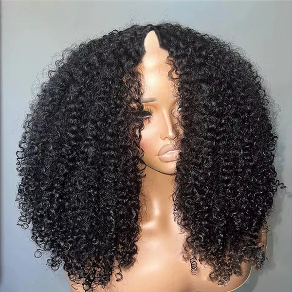 250% Kinky Curly V Part Wig Human Hair No Leave Out Upgrade Deep Curls V Shape Wig No Glue Clip In Half Wig For Women Easy To Go