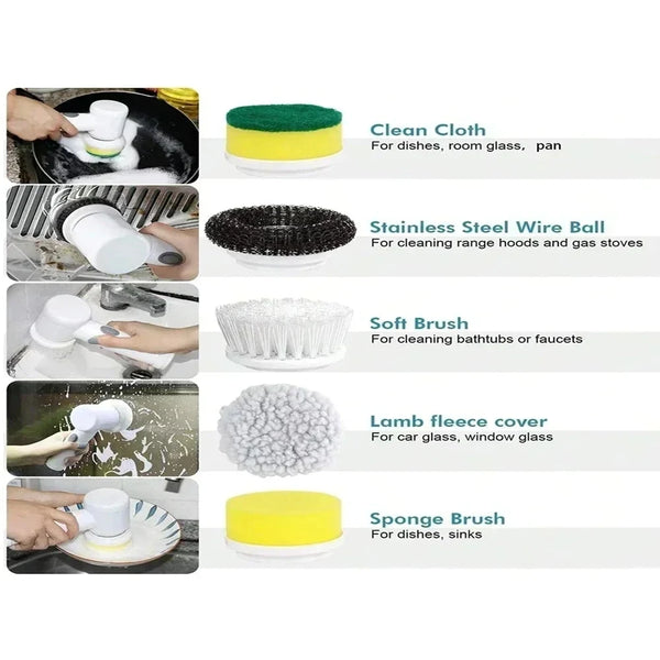 Cordless Electric Spin Scrubber with 5 Replaceable Brush Heads Rechargeable Waterproof Power Cleaning Brush for Bathroom Kitchen