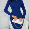 Crew Neck Slim Solid Dress, Elegant Long Sleeve Dress For Spring & Fall, Women's Clothing