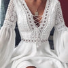 Women's A Line Dress Short Mini Dress White Black Red Long Sleeve Solid Color Ruffle Patchwork Chiffon Spring Summer Slim V Neck