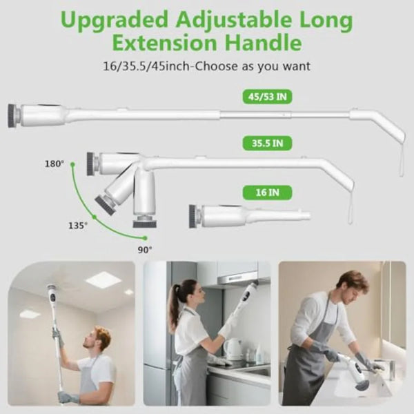 Electric Spin Scrubber Cordless Cleaning Brush 3H Work Time Bathroom Scrubber with LED Display 3-Speed Extendable Handle IPX7 W