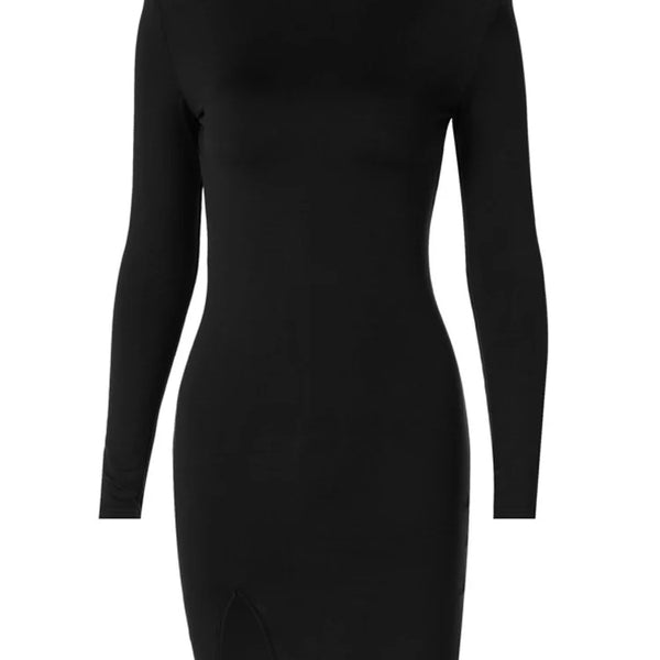 Women Spring Autumn Long Sleeve Bodycon Soild Color Black Slim Package Hip Mini Dress Female Clothing Streetwear