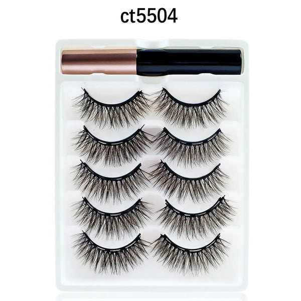 REDSIREN 5Pairs Magnetic Eyelashes With Eyeliner Reusable Thick Natural Eye Lashes New 5Piece Magnet False Eyelashes