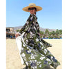 Women Swimsuit Cover Up Sleeve Beach Tunic Dress Robe De Plage Solid White Cotton Pareo High Collar Beachwear