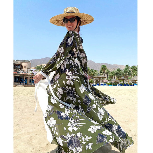 Women Swimsuit Cover Up Sleeve Beach Tunic Dress Robe De Plage Solid White Cotton Pareo High Collar Beachwear