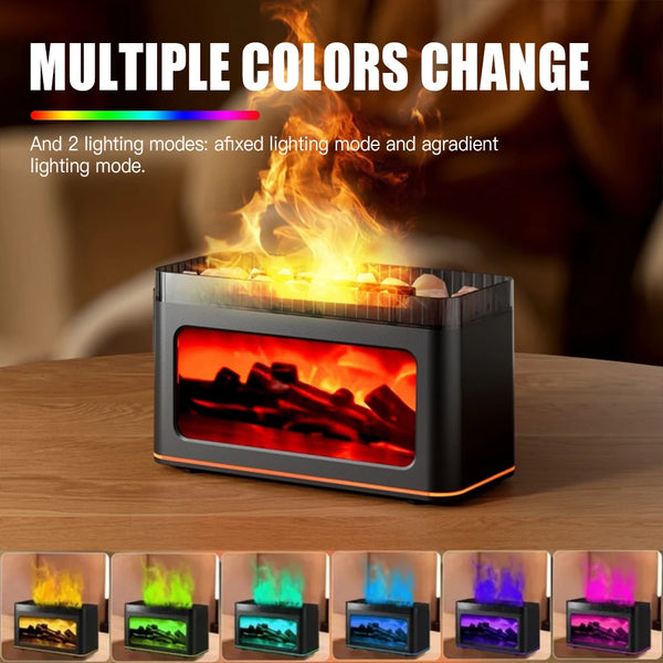 USB Desktop 3D Flame Aroma Diffuser Humidifier 7 Colors Simulation Light Aromatherapy Air Purifier for Bedroom/Essential Oil Set