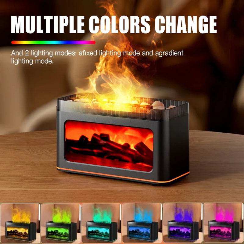 USB Desktop 3D Flame Aroma Diffuser Humidifier 7 Colors Simulation Light Aromatherapy Air Purifier for Bedroom/Essential Oil Set