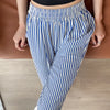 Women's Casual Vertical Striped Comfortable Breathable Elastic Waist Belted Daily Wear Casual Tapered Crop Pants With Pockets