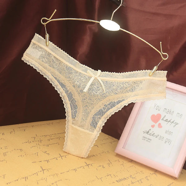 Women Sexy Lace Thong Breathable Women Underwear Cotton Crotch Seamless Panties with Bow Transparent G-string Трусы Женские