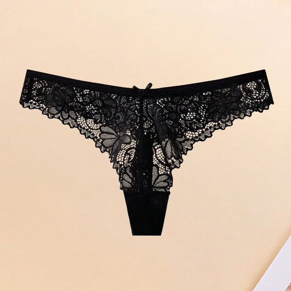 10Pcs Women's Floral Lace Panties Sexy Bow Decor Low Rise Underwear Soft Breathable Panties, Ideal for Daily Wear,  Gym, Parties