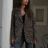 Vintage Leopard Women's Jacket Suit Casual Turndown Collar Women Coat Fashion V-neck Long Sleeve Jackets Autumn New Coats