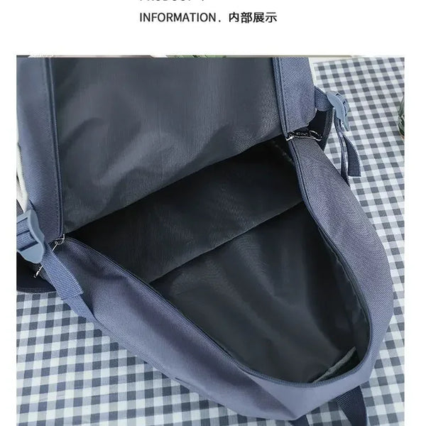 5PCS Kit Backpack Female Fashion Lady High Capacity Waterproof College Trendy Girls Laptop School Bags Cute Girl Travel Book Bag
