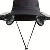 Solar Powered Cooling Fan Sun Hat Wide Brim UV Protection Bucket Hat With Dual Fans For Fishing Hiking Camping Outdoor