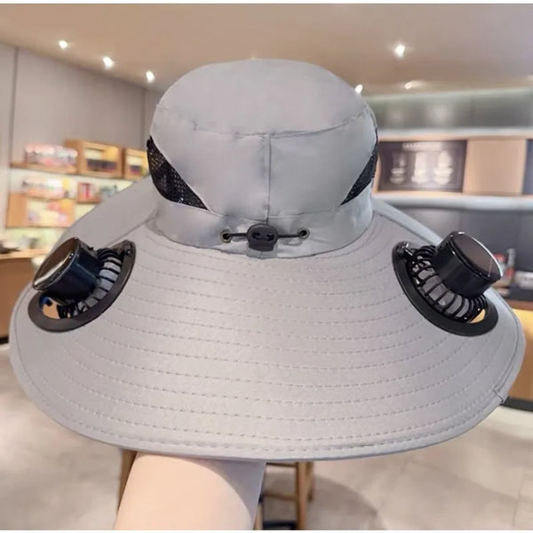 Solar Fan Hat Wide Brim Solar Fan Outdoor Fishing Hats Strap 2 Fans Waterproof Outdoor Hiking Camping Fishing Hat Hats for Women
