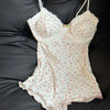 Women Sexy  Floral Print Bodysuit Lace Trim Sleeveless Slim Fit Leotard Summer Jumpsuit Romper Sexy Underwear Nightwear Lingerie