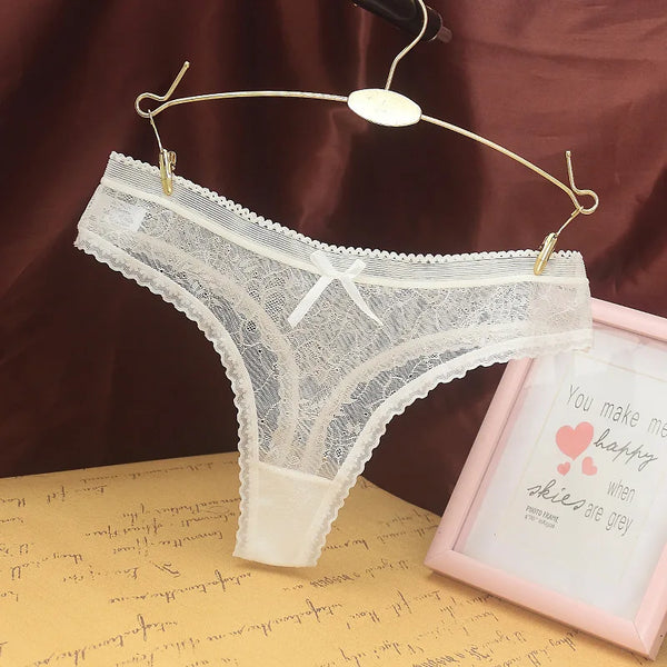 Women Sexy Lace Thong Breathable Women Underwear Cotton Crotch Seamless Panties with Bow Transparent G-string Трусы Женские