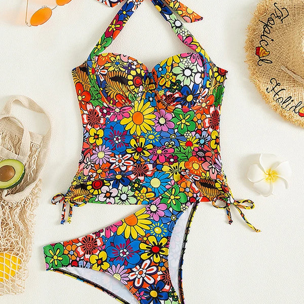 Vigoashely 2026 Sexy Tied Halter Bikini Set High Cut Push UP Swimsuit Women Print Backless Swimwear Biquinis Beach Bathing Suit