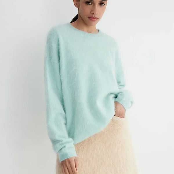 Blubelle Women's Autumn Winter Solid Color Knit Sweater O-Neck Long Sleeve Loose Fit Casual Relaxed Fashion Pullovers