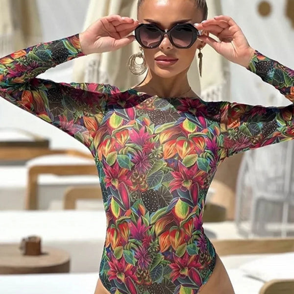 Mesh High Waist Sexy Swimsuit Women Summer Bathing Suit Bikini Set Long Sleeve Swimwear Beach Swimming Suit For Female Купальник