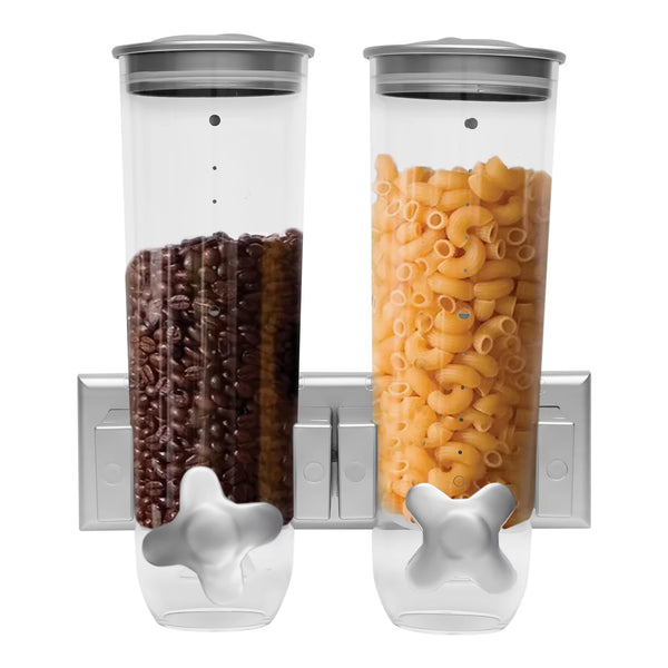 Wall Mount Food Dispenser 3L Dual-Bucket Dry Food Storage Portion Control for Rice Grains Space-Saving Kitchen Organizer