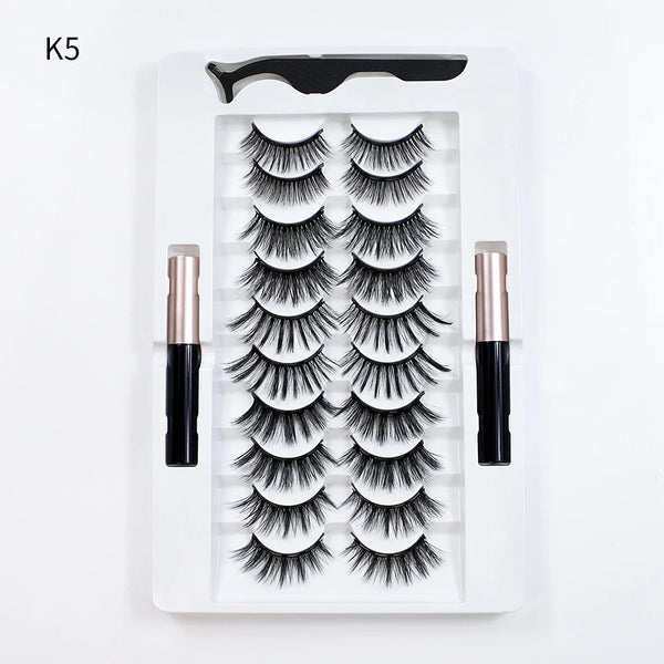 10Pairs Magnet False Eyelashes Reusable Magnetic Eyelashes With Eyeliner and Tweezers Natural Look Fake Eyelashes