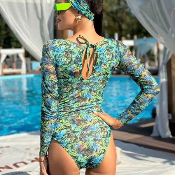 Mesh High Waist Sexy Swimsuit Women Summer Bathing Suit Bikini Set Long Sleeve Swimwear Beach Swimming Suit For Female Купальник