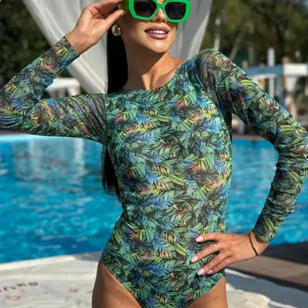 Mesh High Waist Sexy Swimsuit Women Summer Bathing Suit Bikini Set Long Sleeve Swimwear Beach Swimming Suit For Female Купальник