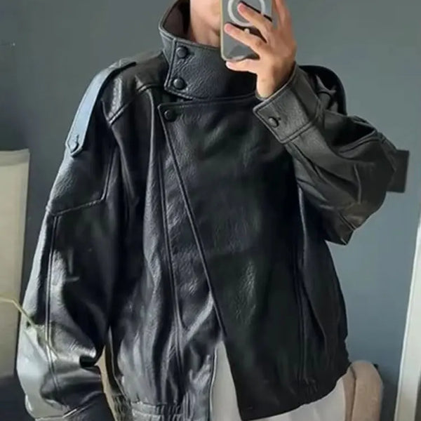 HH Autumn Faux Leather Jacket For Women Casual Solid Long Sleeve Zipper Pu Leather Coats New Fashion Female Streetwear